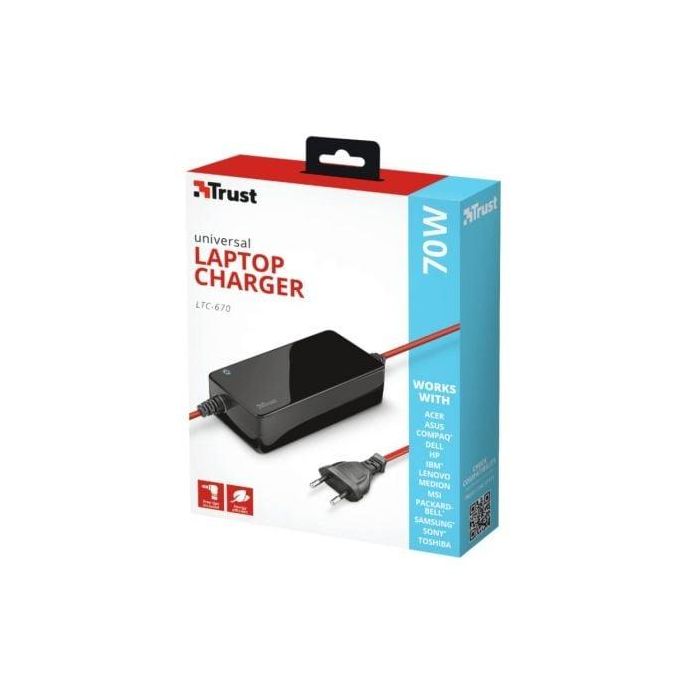Cargador de Portátil Universal Trust LTC-670/ 70W/ Manual/ 6 Conectores/ Voltaje 15-20V 2