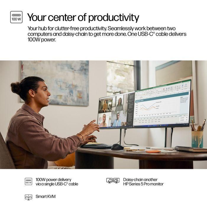 HP 527pm Monitor de Conferencia Series 5 Pro 27 Pulgadas QHD USB-C con IA Avanzada para Reuniones sin Distracciones y Colaboración Óptima Libre de PVC 6