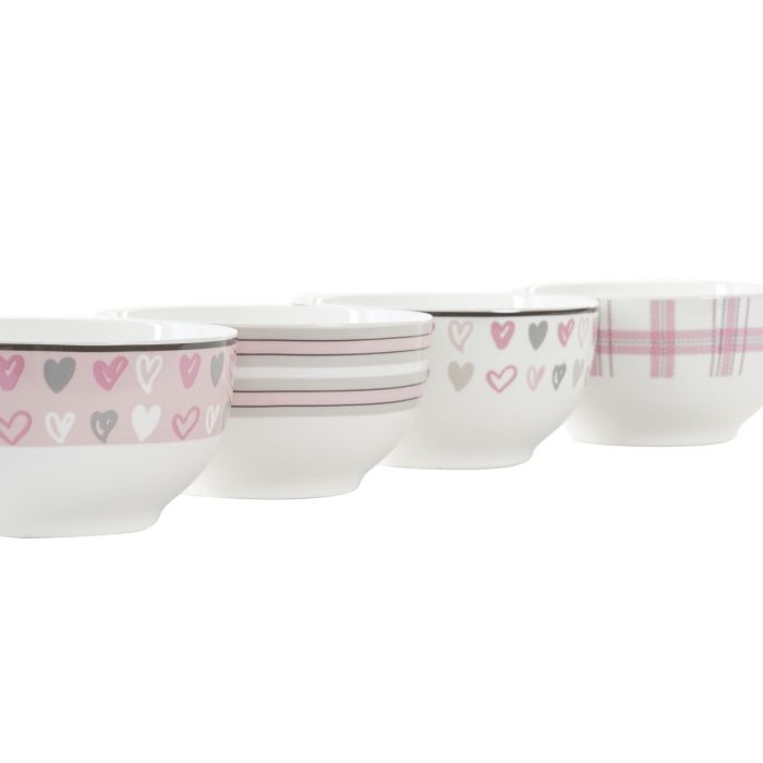 DKD Home Decor Bol Porcelana New Bone Rosa Blanco 13 x 7 x 13 cm (12 Unidades) 1