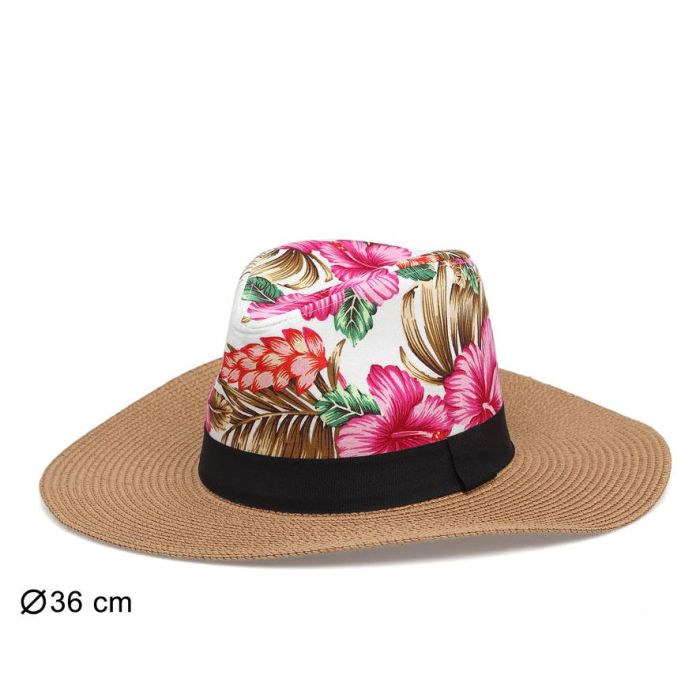 Sombrero Panamá Flores Tropicales 36 cm Diámetro