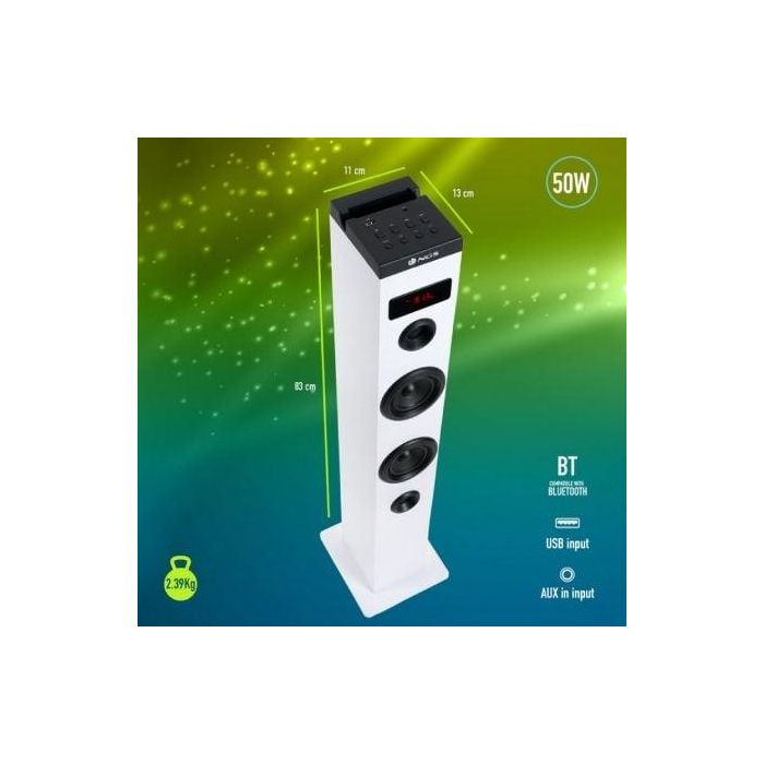 NGS SKYCHARMWHITE Torre de Sonido SKY CHARM 50W Bluetooth USB Radio FM Óptica Estéreo Mando Blanca Puerto de Carga USB Carcasa Madera 4 NGS SKYCHARMWHITE Torre de Sonido SKY CHARM 50W Bluetooth USB Radio FM Óptica Estéreo Mando Blanca Puerto de Carga USB Carcasa Madera 4