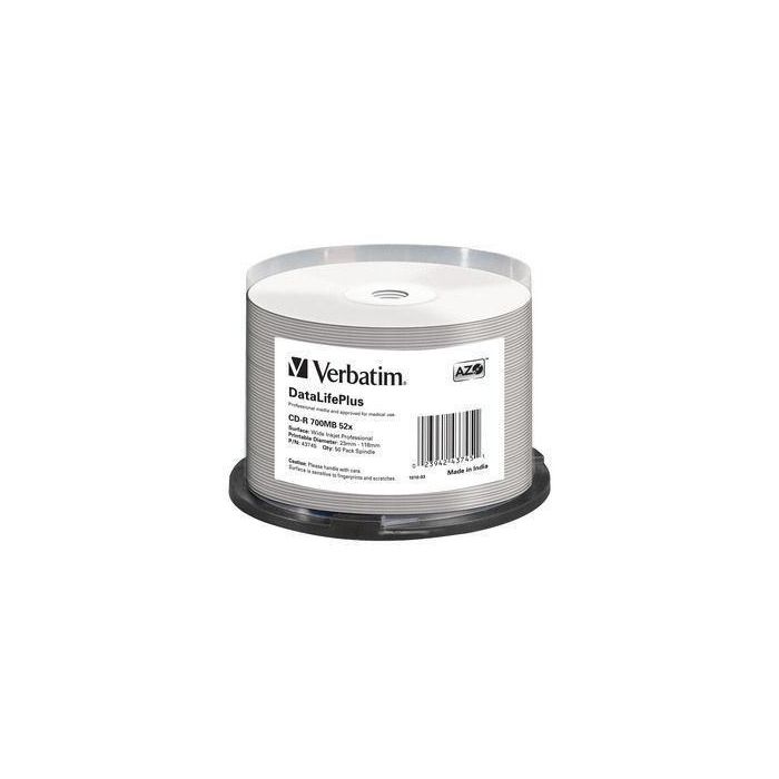 Verbatim CD-R 52x DataLifePlus, 700MB, 50pk Spindle, No ID Brand Verbatim CD-R 52x DataLifePlus, 700MB, 50pk Spindle, No ID Brand