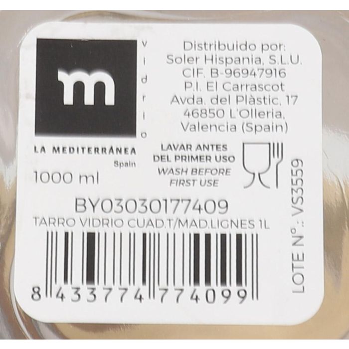 Tarro de vidrio cuad. con tapa de madera Lignes 1L - La Mediterranea (12 Unidades) 8 Tarro de vidrio cuad. con tapa de madera Lignes 1L - La Mediterranea (12 Unidades) 8
