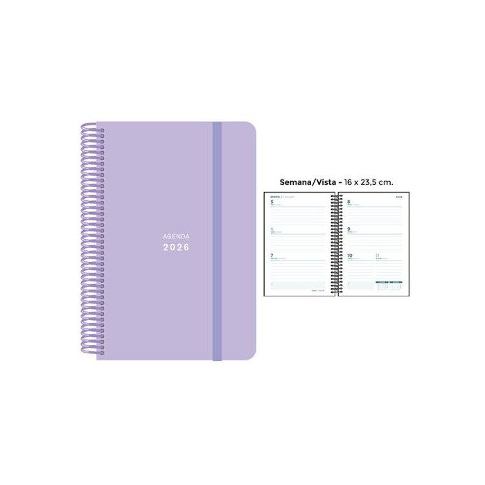 Agenda Anual (2026) Senfort Pastel Espiral Tapa Pp Con Goma 160X235 S/V Lila