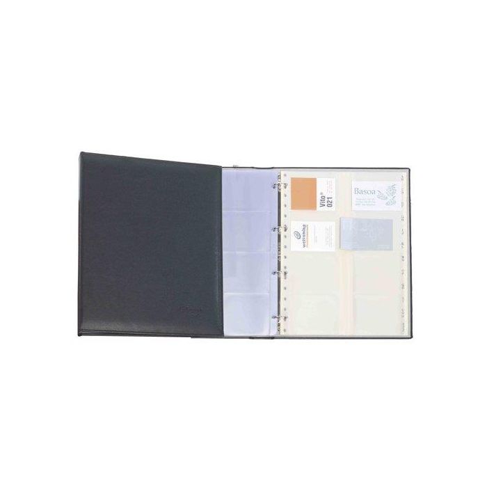 Tarjetero 4 Anillas Pardo Autograph Sim.Piel A4 20 Fundas Y Sep.A-Z 320 Tarjetas Negro