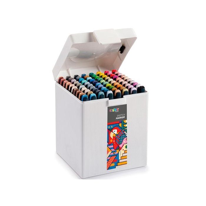 Carioca Plus Sketch Marker Doble Punta Cincel-Pincel Colores Surtidos Caja Premium 80 Ud