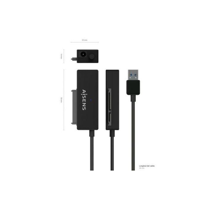 AISENS - ADAPTADOR SATA A USB-A USB 3.0/USB3.1 GEN1 PARA DISCOS DUROS 2.5 Y 3.5 CON ALIMENTADOR, NEG 3