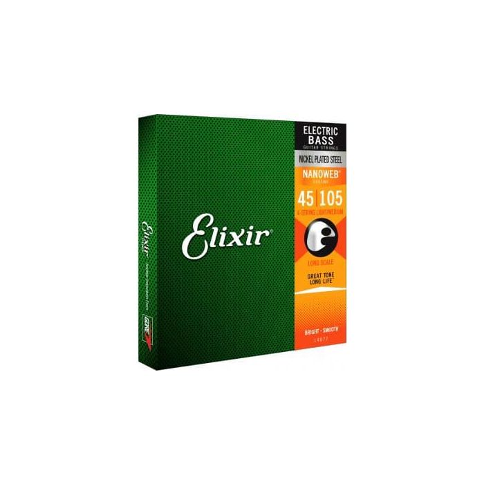 Elixir Cuerdas Bajo Eléctrico Nanoweb Recubrimiento Juego de Calibre Medio 45-105