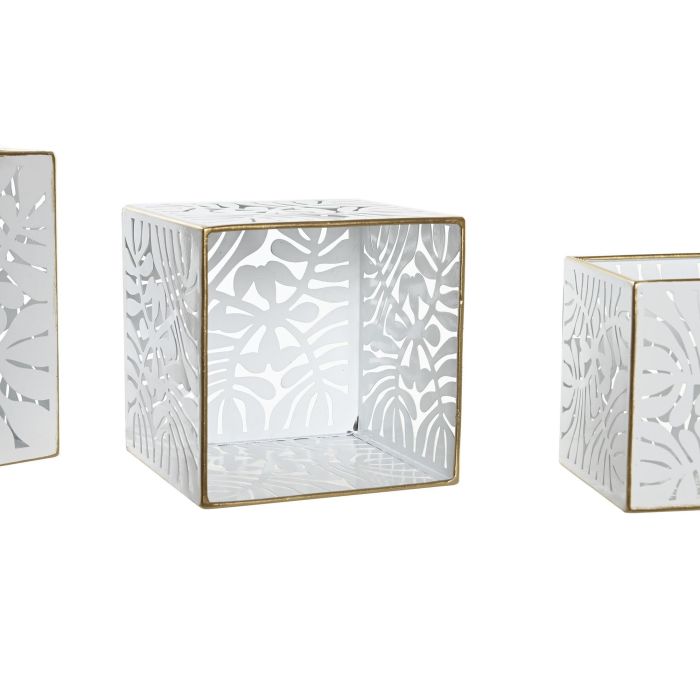 DKD Home Decor Macetero Tropical Blanco Dorado Metal Set 3 Piezas 15x15x15 cm 2