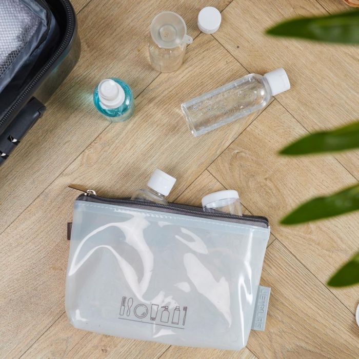 Jet Lag Neceser de Viaje Transparente con 5 Botes Reutilizables Autorizado en Cabina de Avión 19.5x4x13.5 cm 1