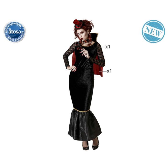 Disfraz de Vampiresa para Mujer Adulto, Vestido Largo Negro y Capa a Juego. Talla XL. Ideal para Halloween y Fiestas Temáticas