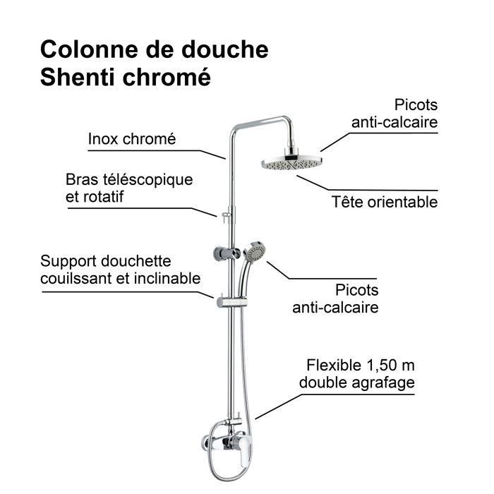 Rousseau Columna de Ducha Shenti con Grifo Monomando Mecánico, Cabezal Ø 207mm, Ducha de Mano 3 Chorros Antical, Cromo 3 Rousseau Columna de Ducha Shenti con Grifo Monomando Mecánico, Cabezal Ø 207mm, Ducha de Mano 3 Chorros Antical, Cromo 3