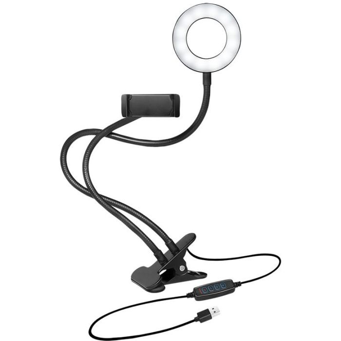 LogiLink Anillo de luz para Smartphone con Soporte de Sujeción DM 8.5cm