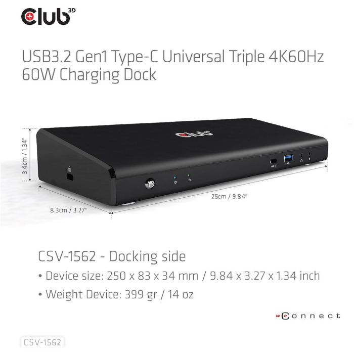 Club3D CSV-1562 Docking Station USB-C 4K 6xUSB 3.0, 2xDisplayPort, HDMI, LAN, Audio. Compatible con Windows y Mac. 6 Club3D CSV-1562 Docking Station USB-C 4K 6xUSB 3.0, 2xDisplayPort, HDMI, LAN, Audio. Compatible con Windows y Mac. 6