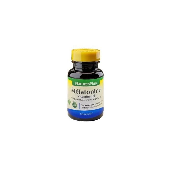 NATURES PLUS Melatonina 0.975mg + Vitamina B6 para Reducir Tiempo de Sueño 30 Comprimidos Sublinguales Menta