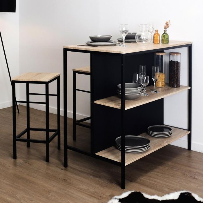 Mesa Isla Con 2 Taburetes Loka Home Deco Factory 1 Mesa Isla Con 2 Taburetes Loka Home Deco Factory 1