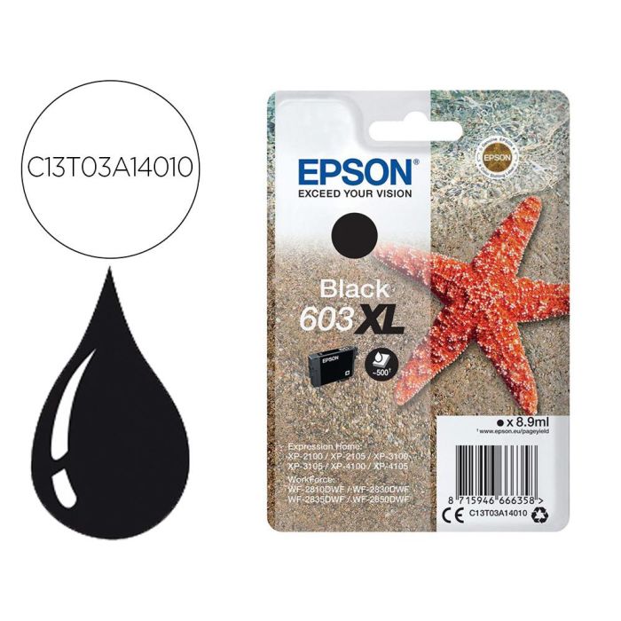 Epson Tinta Negro Xp-2100, 3100, 4100 - Wf-2830Dwf, 2850Dwf - 603 XL