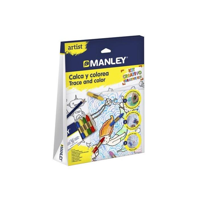Manley Artist Calca Y Colorea (10 Ceras Manley + 4 Laminas + 2 Plantillas + 1 Lamina Ilustrada + 1 Guia Doodles + 2 Papel Vegetal + 1 Lapiz + 1 Guia Uso) 6 unidades