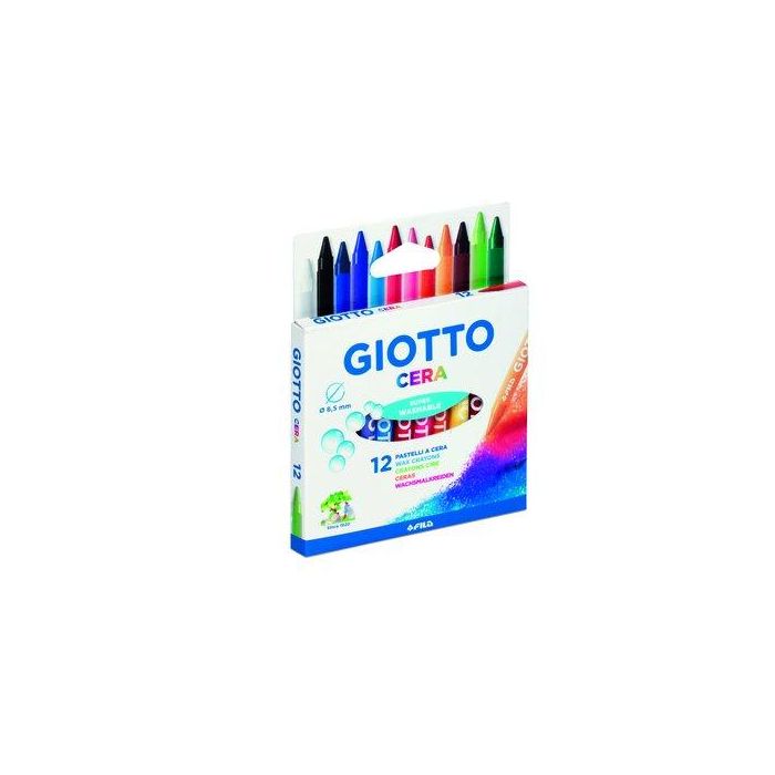 Giotto Lápices de Cera 12 Colores Surtidos Lavables Ø 8,5 x 90 mm en Caja de Cartón
