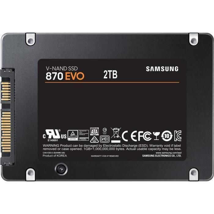 Samsung MZ-77E2T0B/EU Disco SSD 870 EVO 2TB SATA III 2.5 pulgadas - 560/530 MB/s Lectura/Escritura - Alta Fiabilidad 1 Samsung MZ-77E2T0B/EU Disco SSD 870 EVO 2TB SATA III 2.5 pulgadas - 560/530 MB/s Lectura/Escritura - Alta Fiabilidad 1