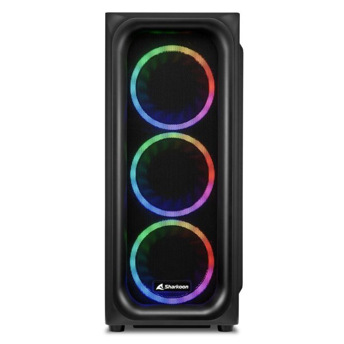 SHARKOON TK5M RGB ATX Caja de PC de Escritorio Negra con Panel Frontal de Malla y 4 Ventiladores RGB Preinstalados, Cristal Templado y USB Tipo C 1