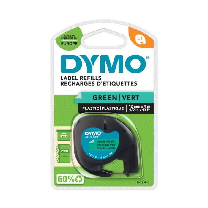 Dymo 91204 Cinta Rotuladora Letratag, Negro Sobre Verde, Plástico, 12mm x 4m 1