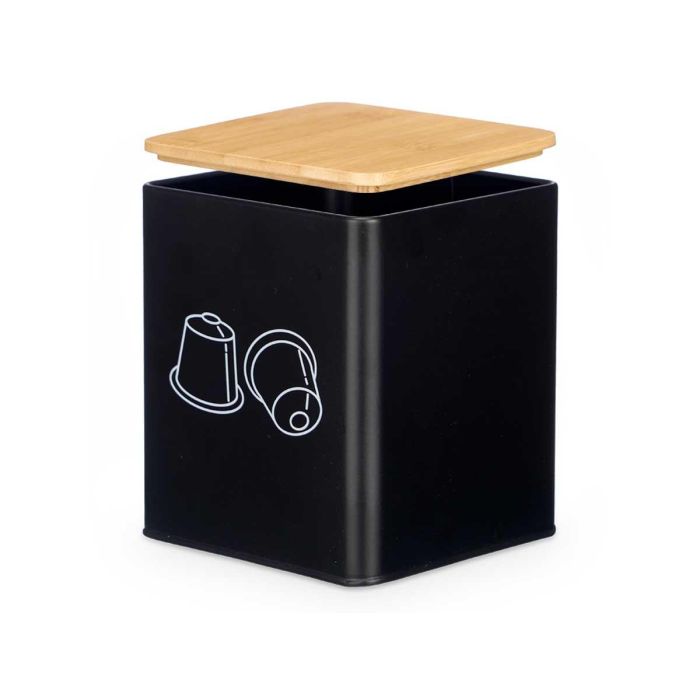 Tarro Cuadrado Tapa Bambu Portacapsulas Negro Kinvara 14x17x14cm (12 Unidades) 1 Tarro Cuadrado Tapa Bambu Portacapsulas Negro Kinvara 14x17x14cm (12 Unidades) 1