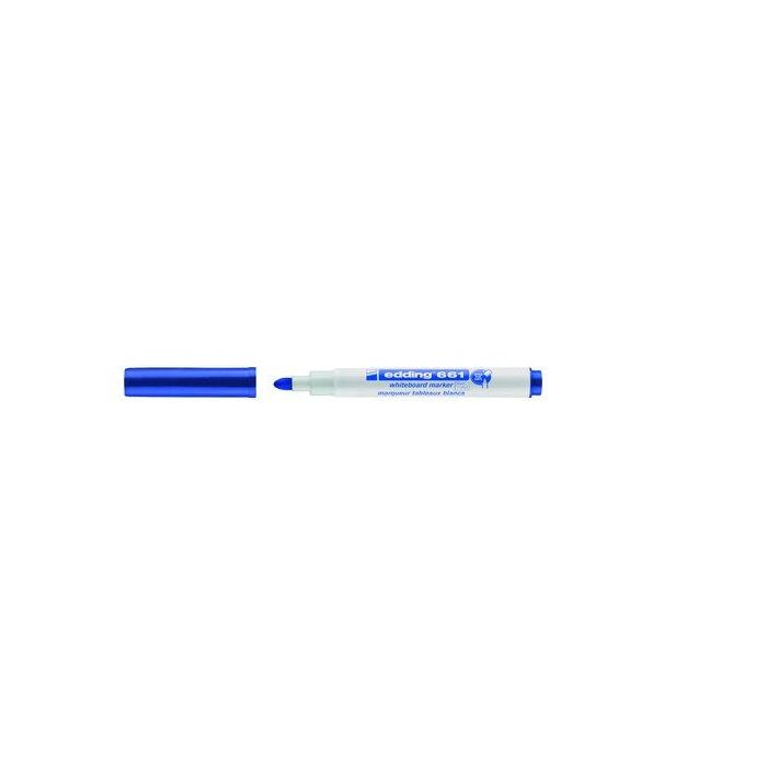 Edding Marcador Pizarra Blanca 661 Azul, Punta Redonda 1-2mm, Borrable en Seco, Tecnología Cap-Off (10 Unidades) (10 Unidades)