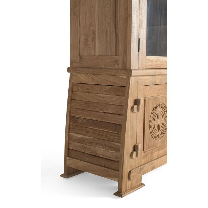 Giner y Colomer Vitrina de Madera de Teca con Puertas de Cristal y Tallas Artesanales 5 Giner y Colomer Vitrina de Madera de Teca con Puertas de Cristal y Tallas Artesanales 5