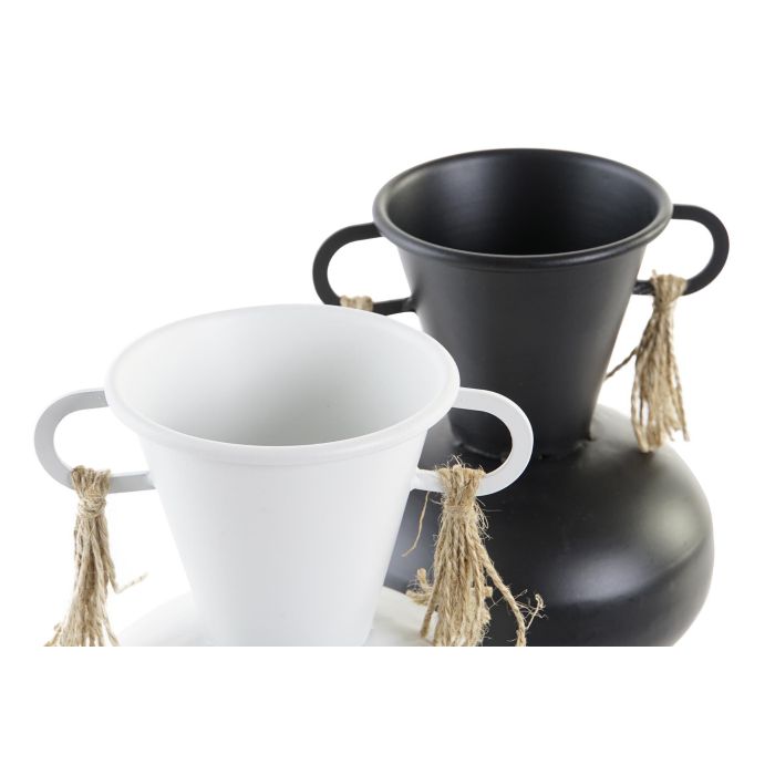 DKD Home Decor Jarrón Colonial Negro Blanco Metal 12 x 12 x 16 cm (4 Unidades) 2