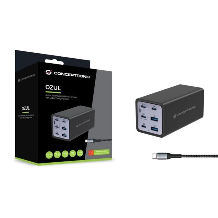 Cargador Conceptronic Ozul06Be 200 W + Cable 1 Cargador Conceptronic Ozul06Be 200 W + Cable 1