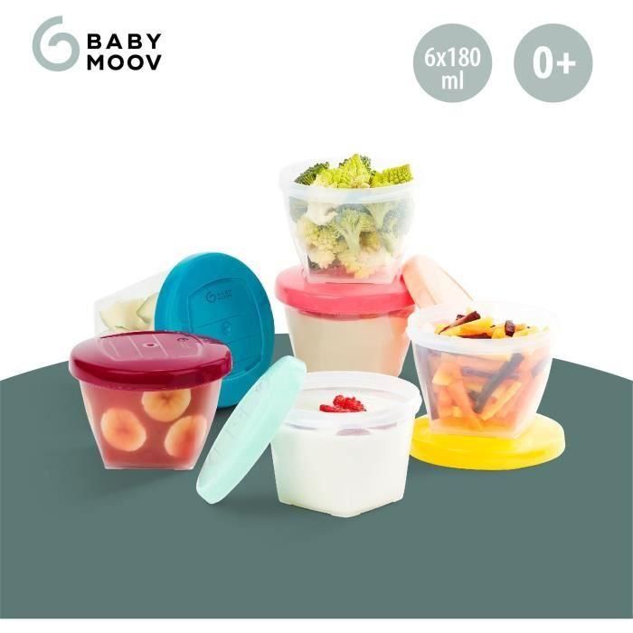 Babymoov Babybols Kit M - Tarros herméticos para almacenamiento y transporte de comida de bebé - 6 x 180 ml - Transparente, regrabable 2