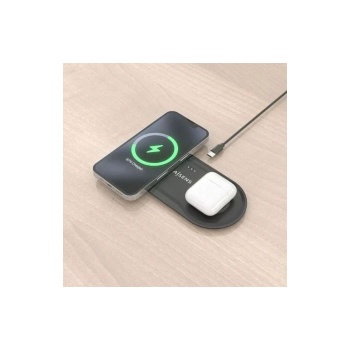 Aisens ASCH-15W2WC060-BK Base de Carga Inalámbrica 15W 2 en 1 para Móvil y Auriculares, Negro 4