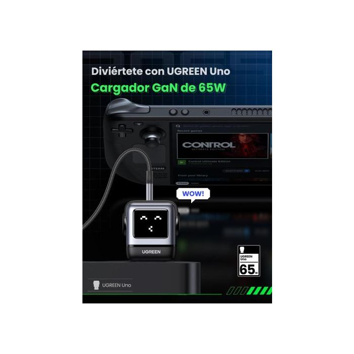 UGREEN 25685B Cargador Nexode RG 65W 3 Puertos GaN Carga Rápida Interior Gris 5