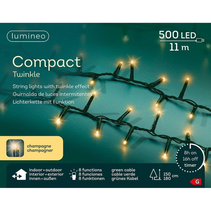 Guirnalda led compact multifunción 500 leds oro suave con cable verde exterior 11 m 2