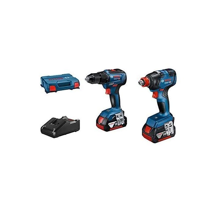 Bosch Professional Kit Combo 2 Herramientas 18V: Atornillador de Impacto GDX 18V-200, Taladro GSR 18V-55, 2 Baterías 4.0Ah y Cargador