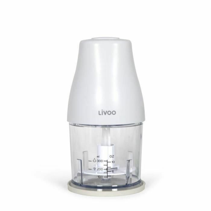 Livoo LIV1713288761908 Picadora 300 ml, 400 W, 1 velocidad, función turbo, 2 cuchillas acero inoxidable, Blanco