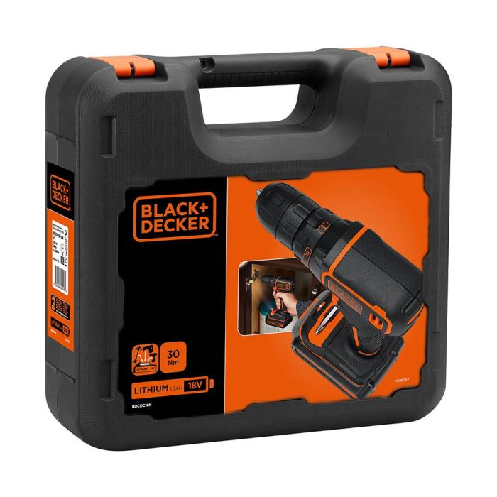 Black+Decker Taladro Atornillador 18V BDCDC18K-QW con Maletín, Batería de Litio y Cargador 1