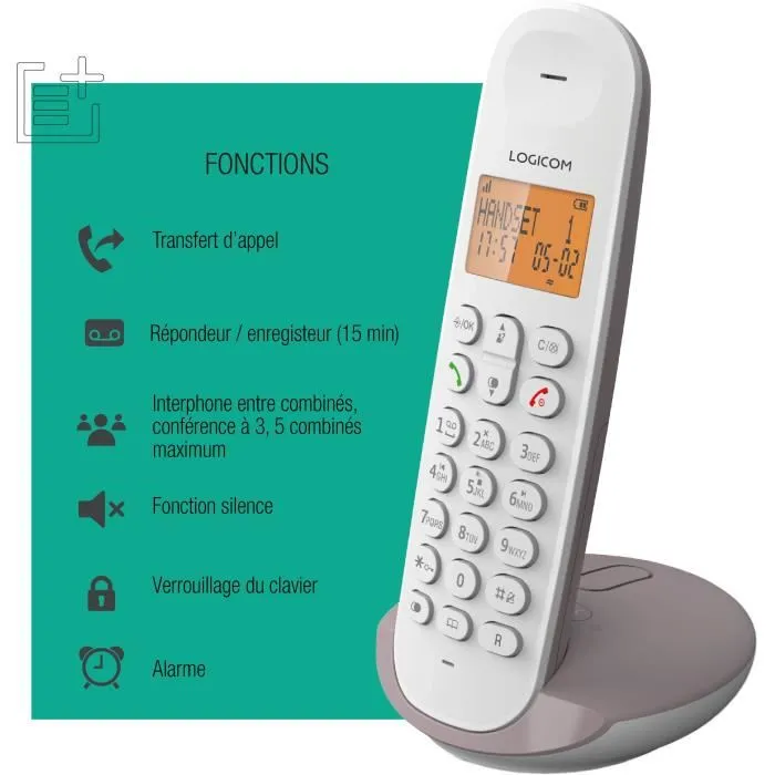 Logicom Teléfono Inalámbrico Fijo DECT ILOA 155T Taupe con Contestador Automático 5 Logicom Teléfono Inalámbrico Fijo DECT ILOA 155T Taupe con Contestador Automático 5