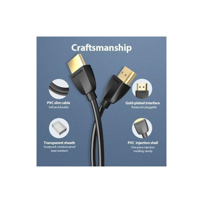 Vention AAIBD Cable HDMI 2.0 Macho-Macho 50cm Negro - Soporta 8K@60Hz, 4K@120Hz, HDR, 3D - Ultra Fino & Portátil 2 Vention AAIBD Cable HDMI 2.0 Macho-Macho 50cm Negro - Soporta 8K@60Hz, 4K@120Hz, HDR, 3D - Ultra Fino & Portátil 2