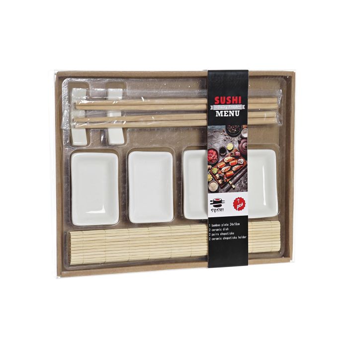 DKD Home Decor Set de 9 Piezas Sushi Oriental Bambú Pizarra Natural Negro Blanco 22 x 28 x 2.5 cm 3