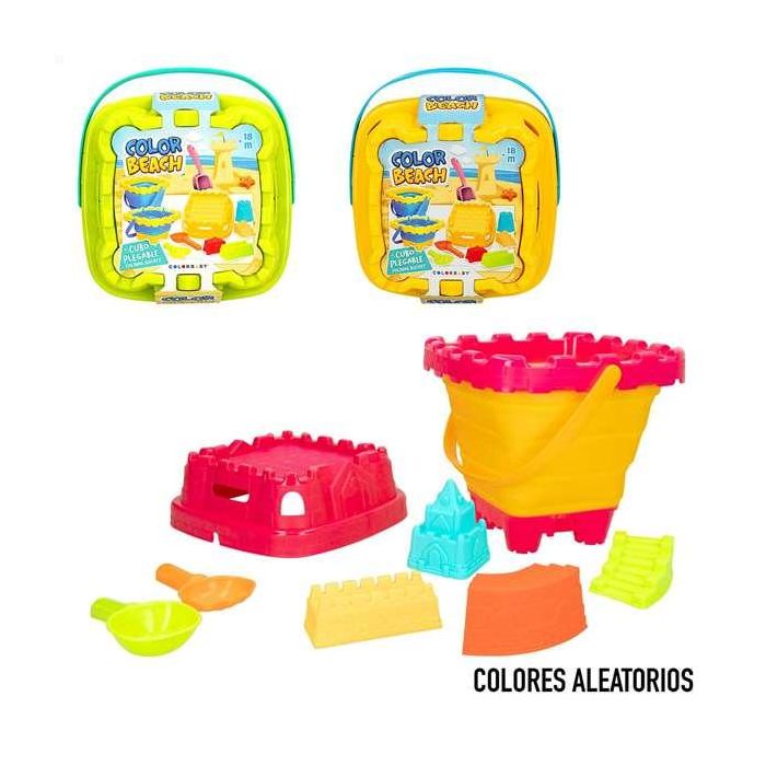Cubo castillo de playa plegable con juguetes de playa color beach 4 Cubo castillo de playa plegable con juguetes de playa color beach 4