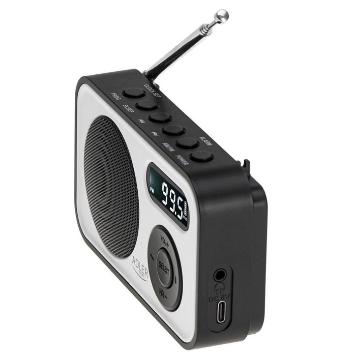 Adler Radio digital PLL AM/FM AD1906 con sintonización automática, pantalla LCD, reloj y alarma, USB-C/Batería, 12,5 x 3 x 7,5 cm 3