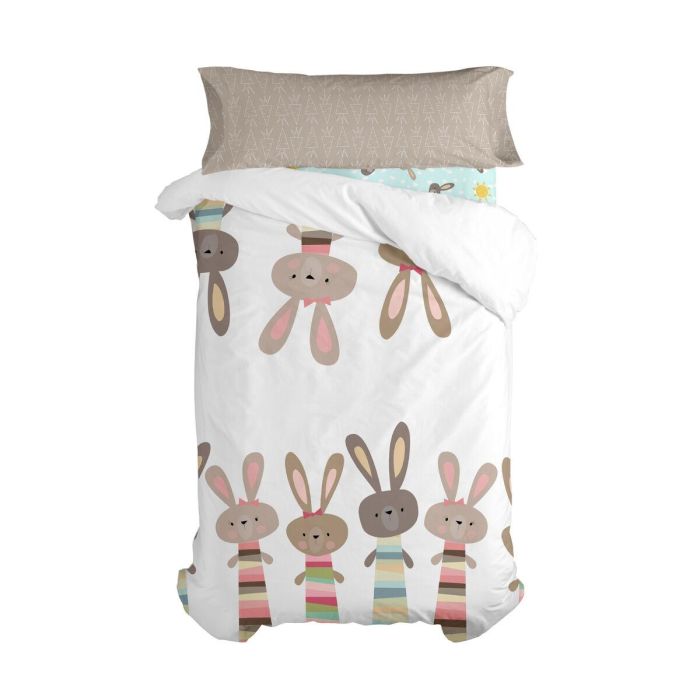 Juego de funda nórdica HappyFriday Moshi Moshi Rabbit Family Multicolor Cama de 80/90 2 Piezas