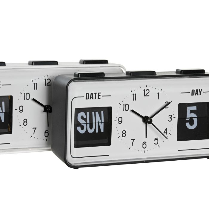 DKD Home Decor Reloj Despertador Básico Blanco y Negro de PVC, 5 x 9 x 17 cm, Set de 2 Unidades, Funciona con Pila AA 1