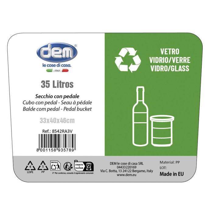 Inde Cubo con Pedal Ecoponto 35L para Reciclaje de Vidrio, 40 cm Ancho x 46 cm Alto x 33 cm Largo (6 Unidades) 2 Inde Cubo con Pedal Ecoponto 35L para Reciclaje de Vidrio, 40 cm Ancho x 46 cm Alto x 33 cm Largo (6 Unidades) 2