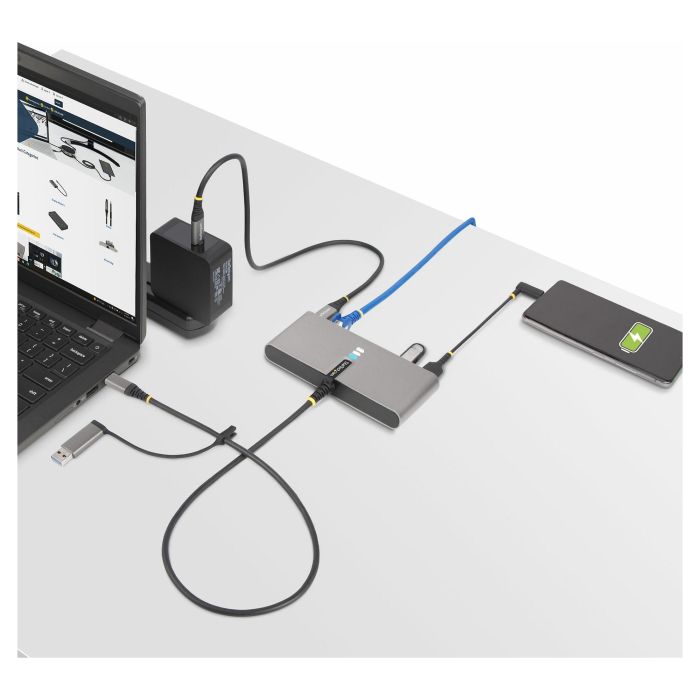 StarTech USB-C/USB-A HUB - GBE - RS232, Hub 2 Puertos USB-A 5Gbps, Ethernet Gigabit, Puerto Serie RS232 con Power Delivery 100W 7
