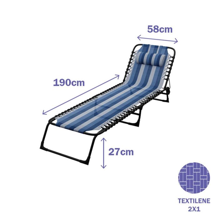 Marbueno Tumbona Plegable Acero Con Cojin Jardin y Piscina 190X58X27 cm Rayas Azules 10171 2 Marbueno Tumbona Plegable Acero Con Cojin Jardin y Piscina 190X58X27 cm Rayas Azules 10171 2