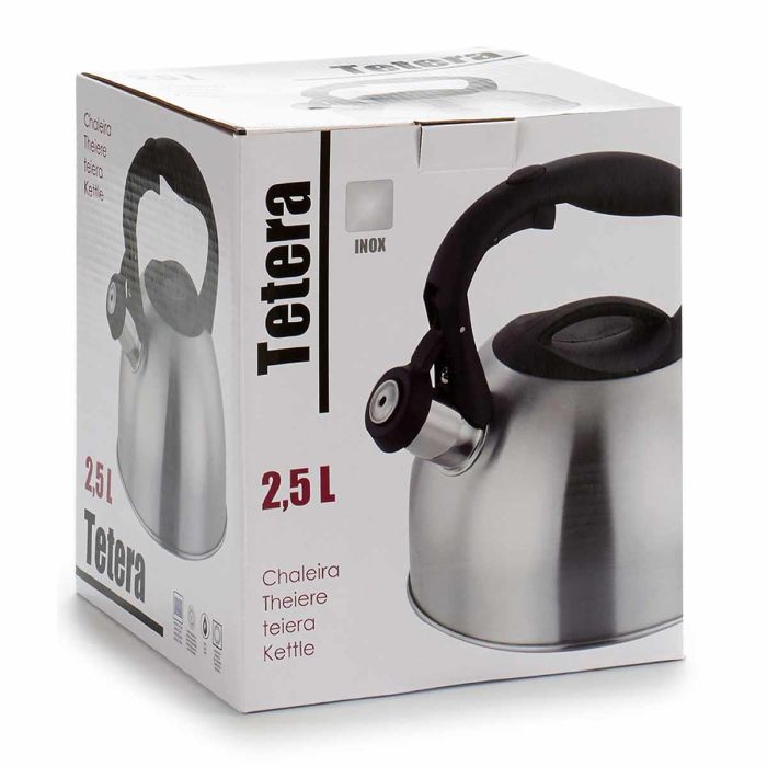 Tetera Kinvara Acero Inoxidable 2,5L Asa Plástico 23x20,5x19 cm Plata/Negro (6 Unidades) 2 Tetera Kinvara Acero Inoxidable 2,5L Asa Plástico 23x20,5x19 cm Plata/Negro (6 Unidades) 2