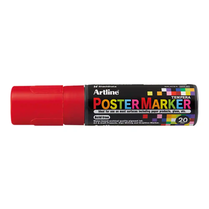 Artline Rotulador Poster Marker EPP-20 Punta Rectangular 20 mm Tinta Opaca para Carteleria Vidrio Metal Plástico Color Rojo 1